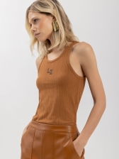 Blusa Regata De Alças Em Malha Canelada Com Strass