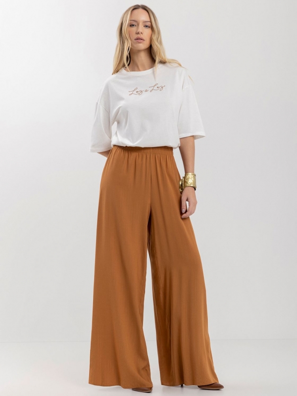 CALÇA PANTALONA EM VISCOSE LEVE COM FIOS DE LUREX
