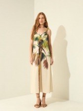 VESTIDO CHÁ ESTAMPADO COM NÓS NAS ALÇAS