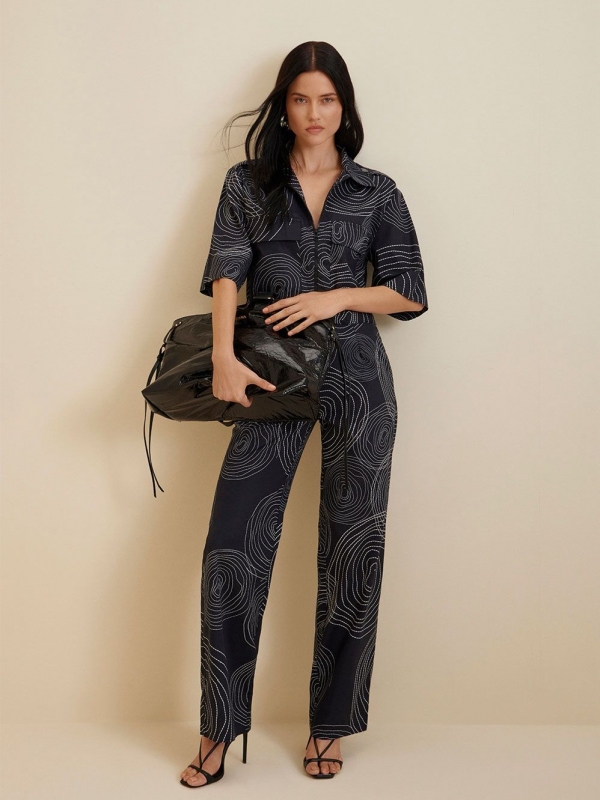 CALÇA RETA CÓS ALTO COM BOTÃO