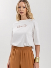 Blusa Básica De Mangas Médias Com Bordado Frontalv