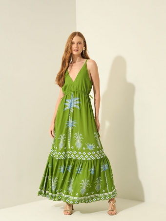 VESTIDO LONGO DE ALÇAS COM AMARRAÇÕES LATERAIS