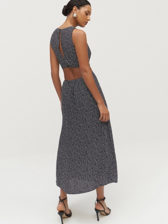 VESTIDO MIDI ESTAMPADO EM VISCOSE COM CUT OUT