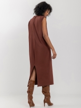Vestido Midi Chá Em Algodão Com Drapeado Nos Ombros