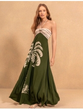 VESTIDO LONGO FLUIDO FRENTE ÚNICA COM AMARRAÇÃO E RECORTE