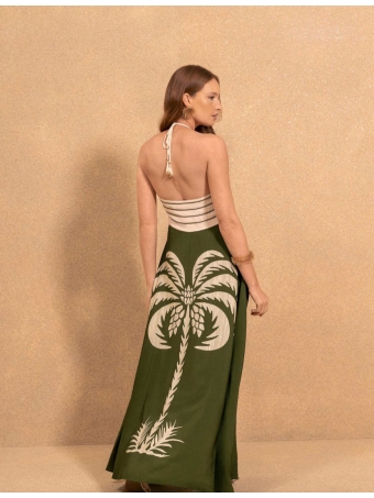 VESTIDO LONGO FLUIDO FRENTE ÚNICA COM AMARRAÇÃO E RECORTE