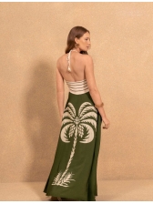 VESTIDO LONGO FLUIDO FRENTE ÚNICA COM AMARRAÇÃO E RECORTE