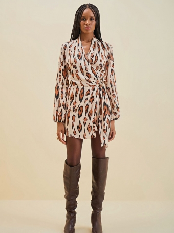 VESTIDO SOLTO DECOTE TRANSPASSADO MANGA LONGA CURTO