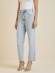 Calca Morena Rosa Reta Cós Alto Bolso Relogio Jeans