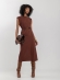 Vestido Midi Chá Em Algodão Com Drapeado Nos Ombros