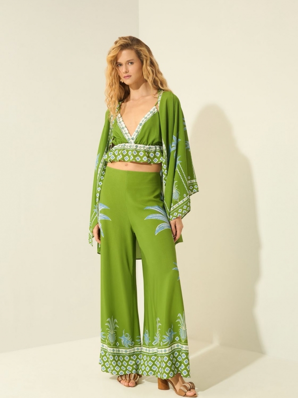 CALÇA PANTALONA DE CINTURA ALTA EM VISCOSE ESTAMPADA