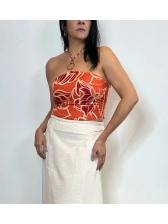 Blusa Cropped Estampada Em Viscose Com Amarração