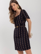 VESTIDO CURTO ESTAMPADO DE MANGAS COM DECOTE QUADRADO