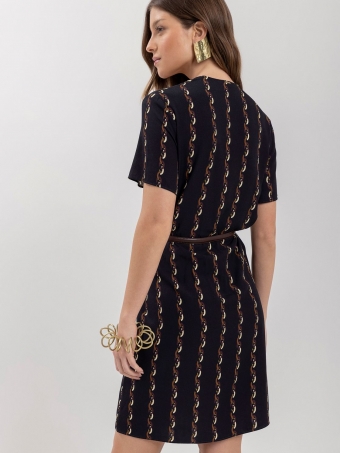 VESTIDO CURTO ESTAMPADO DE MANGAS COM DECOTE QUADRADO