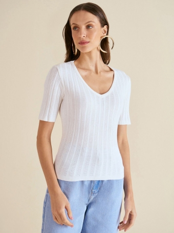 BLUSA DECOTE V MANGA CURTA TRICOT